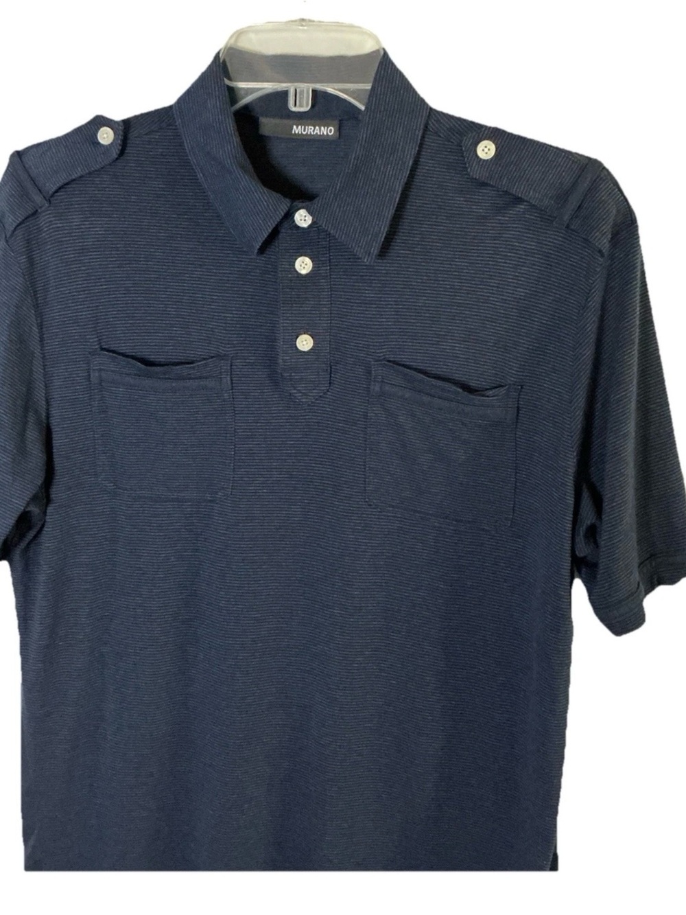 Murano Polo Shirt Men’s Medium Chest Pockets Navy Blue Stretch Lightweight Golf